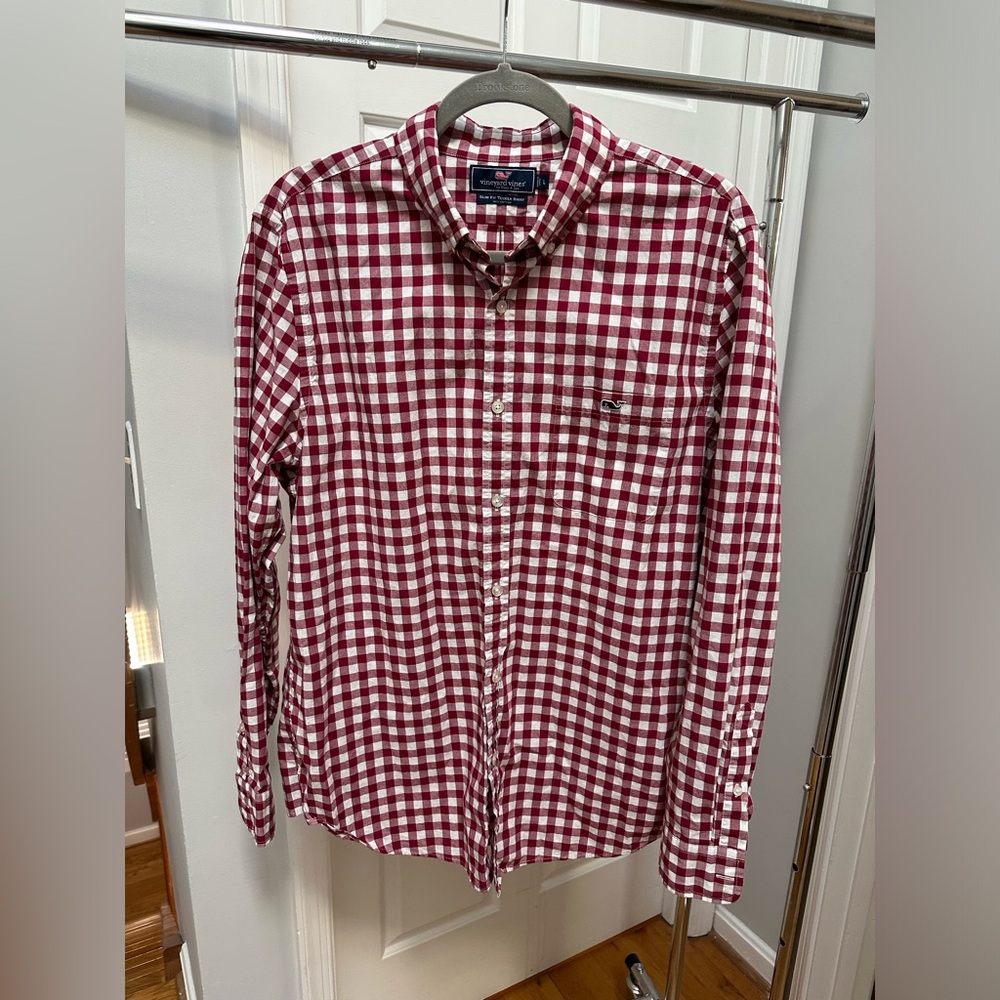 VINYARD VINES Gingham Check Button-down Shirt Red White Men’s Large